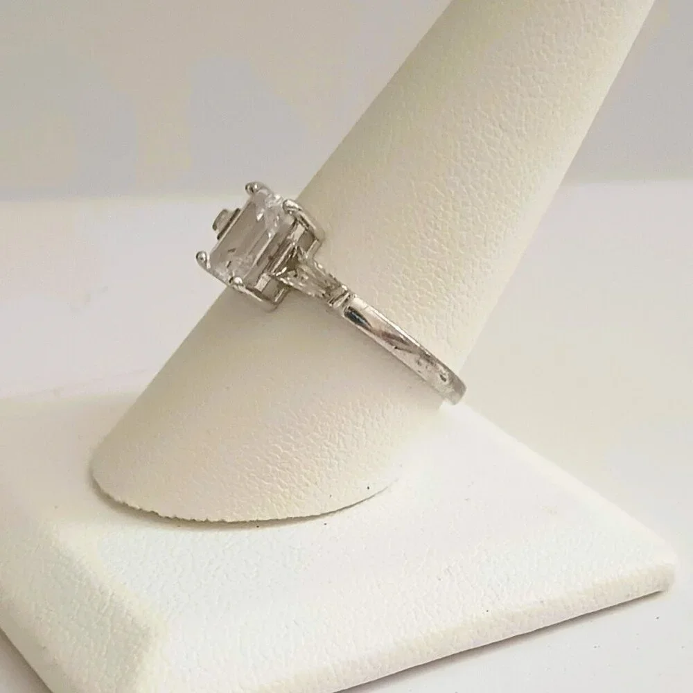 925 Emerald Cut CZ Baguette Ring 10 Sterling Silver Statement Wedding Jewelry